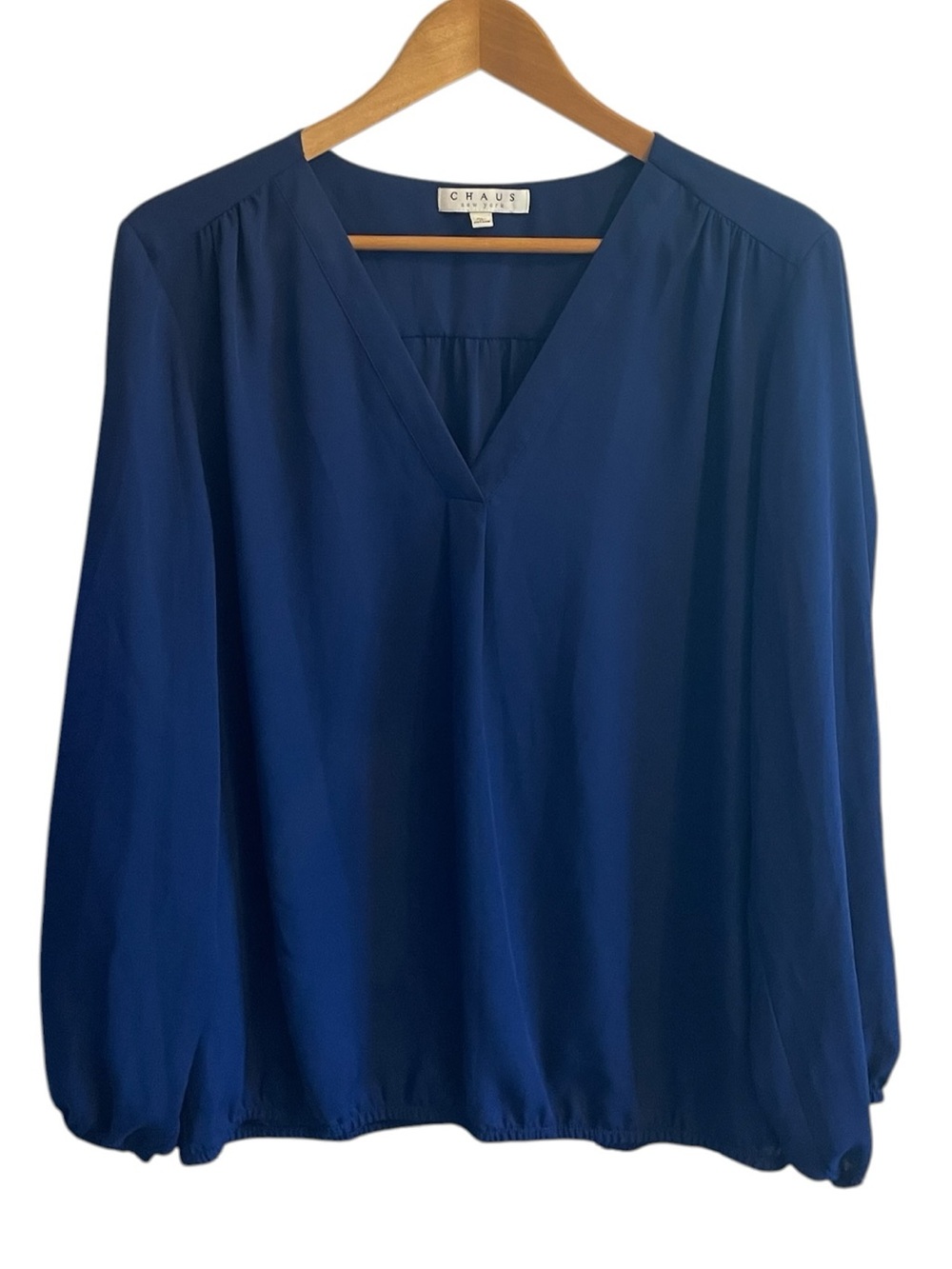 C15- CHAUS  Deep Navy V-Neck Long Sleeve Blouse